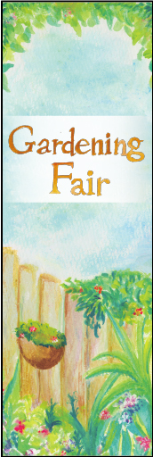ガーデニングフェア 02 「ガーデニングフェア」ののぼりです。西洋風なあたたかみのある絵画のイメージで制作しました。（Y.O）
