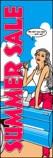 車サマーセール 02 「SUMMER SALE」ののぼりです。夏の女性をさわやかにイメージしています。(D.N)